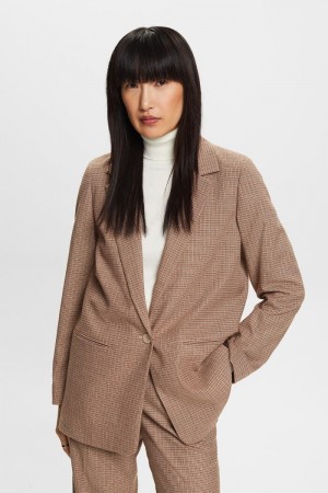 Dámské Blejzry Esprit Checked Single-button Šedé | DRH127508