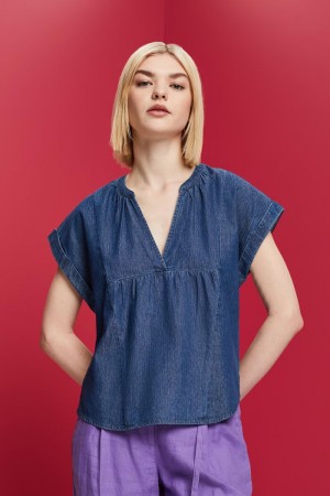 Dámské Blouses Esprit Lehké Denim,100% Bavlněné Blankyt | EBK605392