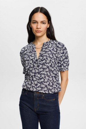 Dámské Blouses Esprit Patterned V-neck Tmavě Blankyt | HEB165283