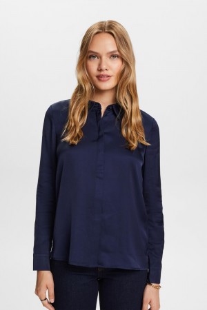 Dámské Blouses Esprit Satin Tmavě Blankyt | LUG068742