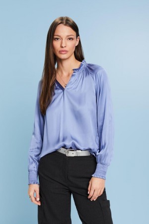 Dámské Blouses Esprit Smocked Satin V-neck Blankyt Levandule | EJT481502