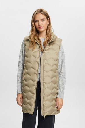 Dámské Bundy Esprit Longline Prošívaný Body Warmer Hnědožlutý Béžový | ZFT972804