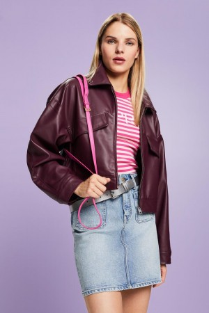 Dámské Bundy Esprit Oversized Faux Læder Blouson Vínové | OBJ396704