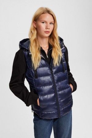 Dámské Bundy Esprit Prošívaný Body Warmer With Detachable Hood Tmavě Blankyt | INT016932