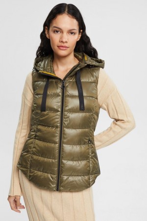 Dámské Bundy Esprit Prošívaný Body Warmer With Detachable Hood Tmavě Hnědožlutý | PLI513902