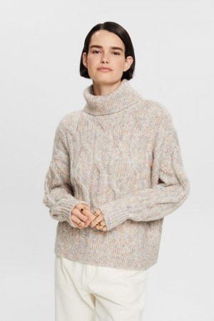 Dámské Jumpers Esprit Cable-knit Rollneck Blankyt | ZKJ264830