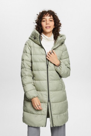 Dámské Kabáty Esprit Recycled: Puffer With A Hood Zelene | NPV485763