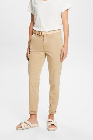 Dámské Kalhoty Esprit Belted Chino Hnědé | YQE863759