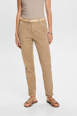 Dámské Kalhoty Esprit Belted Chino Šedé Hnědé | AYB724836