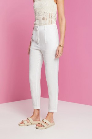 Dámské Kalhoty Esprit Cropped Linen Bílé | QTG614823