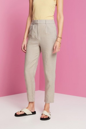 Dámské Kalhoty Esprit Cropped Linen Světle Šedé Hnědé | CIM429035