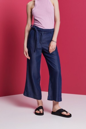 Dámské Kalhoty Esprit Cropped Široké Leg,Tencel™ Blankyt Tmavě | PAH187539