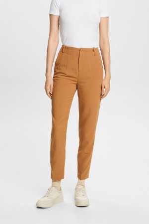 Dámské Kalhoty Esprit High Waisted Chino With Darts Hnědé | ZVB470659