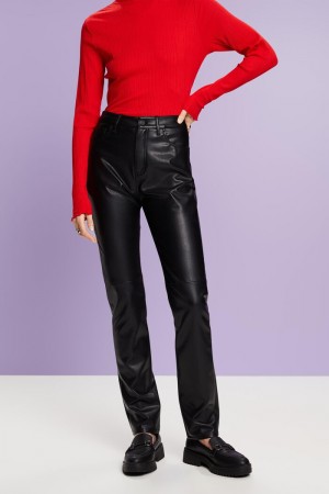 Dámské Kalhoty Esprit High-rise Slim Faux Læder Černé | KNL725693