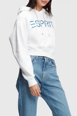 Dámské Mikina s Kapucí Esprit Cropped Logo Bílé | RGF879354