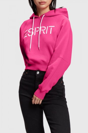 Dámské Mikina s Kapucí Esprit Cropped Logo Růžové Fuchsie | IPE413905