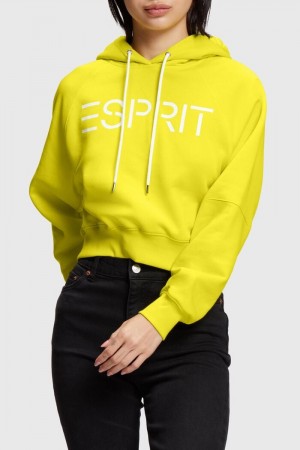 Dámské Mikina s Kapucí Esprit Cropped Logo Světle Žluté | URI627419