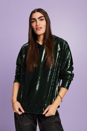 Dámské Mikina s Kapucí Esprit Sequined Tyrkysové Zelene | UPY249601