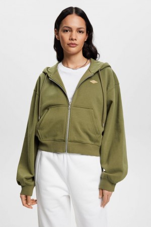 Dámské Mikina s Kapucí Esprit Zip Up Logo Olivy Zelené | JRW916328