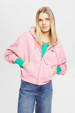 Dámské Mikina s Kapucí Esprit Zip Up Logo Růžové | ASE845132