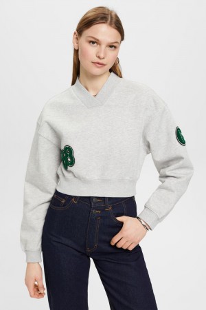 Dámské Mikiny Esprit Cropped Varsity Patch Světle Šedé | JSW615294