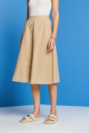 Dámské Sukně Esprit Midi,Linen-cotton Blend Hnědé | LFO017932