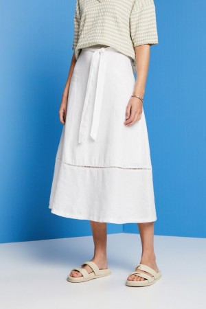 Dámské Sukně Esprit Midi With,100% Linen Bílé | HWI501386