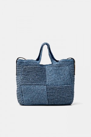 Dámské Tašky Esprit Faux Læder Trim Woven Raffia Blankyt | DIA294718