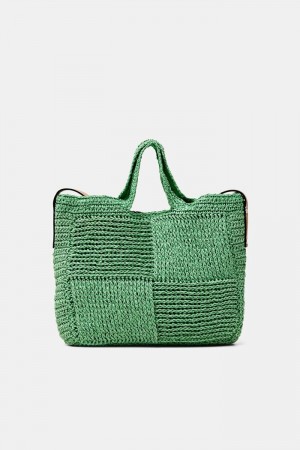 Dámské Tašky Esprit Faux Læder Trim Woven Raffia Zelene | DPH458217