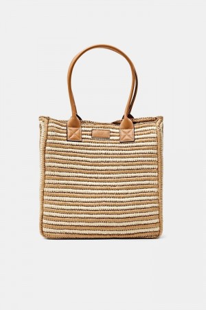 Dámské Tašky Esprit Raffia With Faux Læder Handles Hnědé | DPB810436