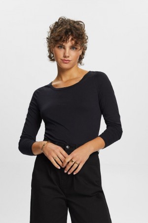 Dámské Topy Esprit Jersey Long-sleeve Černé | RHG874126