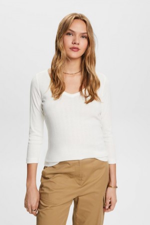 Dámské Topy Esprit Pointelle Long-sleeve Bílé | GDX709256