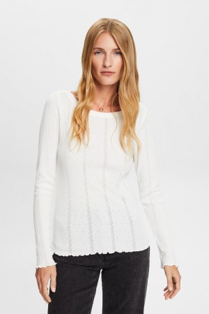 Dámské Topy Esprit Pointelle Rib-knit Longsleeve Bílé | ZTP238510