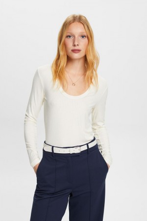 Dámské Topy Esprit Rib-knit Bílé | MHL185309