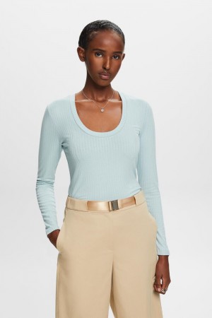 Dámské Topy Esprit Rib-knit Světle Tyrkysové Zelene | PLF231650