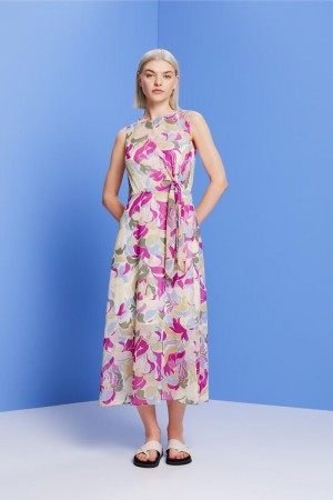 Dámské Šaty Esprit Chiffon Midi With A Knot Detail Světle Blankyt Levandule | HCJ410583