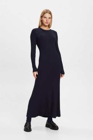 Dámské Šaty Esprit Rib-knit Maxi Tmavě Blankyt | KAH895130