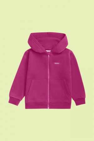 Dětské Mikina s Kapucí Esprit Logo Zip Up Růžové Fuchsie | OTA803264