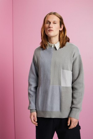 Pánské Jumpers Esprit Color Blocked Crewneck Světle Šedé | DHQ015326