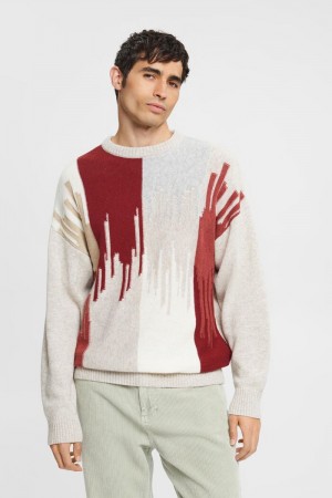 Pánské Jumpers Esprit Jacquard With Vlna Blend Krém Béžový | TDB496078