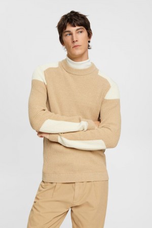 Pánské Jumpers Esprit Rib Knit With Colour Block Details Hnědožlutý Béžový | HPD730459