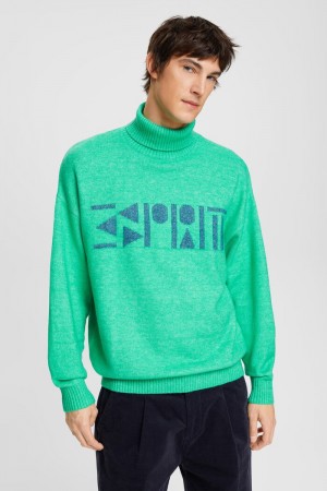 Pánské Jumpers Esprit Rollneck Oversized With Logo Světle Zelene | DUC967182