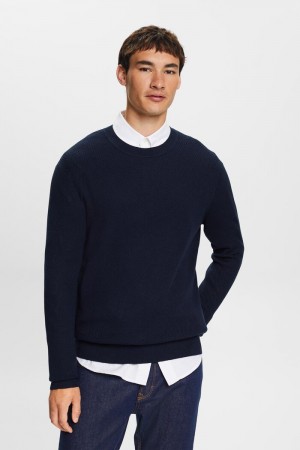 Pánské Jumpers Esprit Structured Knit Crewneck Tmavě Blankyt | FPK013758