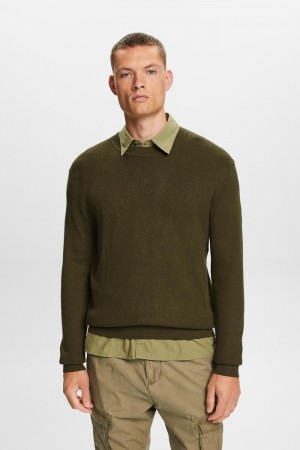 Pánské Jumpers Esprit Structured Knit Crewneck Tmavě Hnědožlutý | AID439075