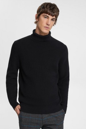 Pánské Jumpers Esprit Tlustý Knit Roll Neck Černé | OCE361045