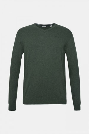 Pánské Jumpers Esprit V-neck,100% Bavlněné Tmavě Zelene | BGJ417562