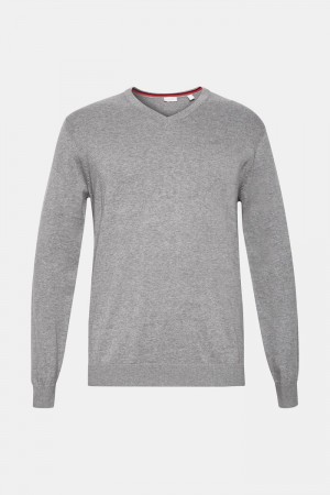 Pánské Jumpers Esprit V-neck,100% Bavlněné Šedé | ICW835072