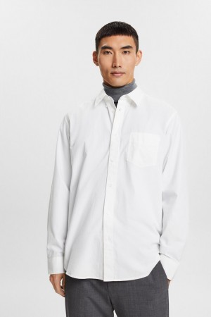 Pánské Košile Esprit Poplin Button-down,100% Bavlněné Bílé | AMU580497