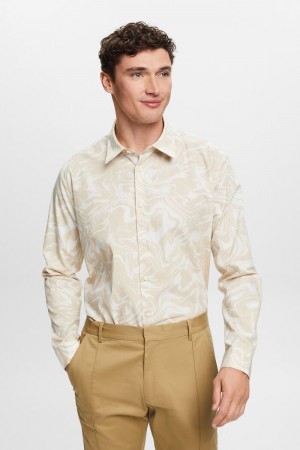 Pánské Košile Esprit Shirt With Wavy Retro Print Bílé | UIK605431