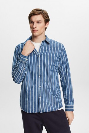 Pánské Košile Esprit Slim Fit Denim With Stripes Blankyt | NIG096782